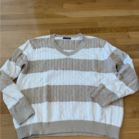 Brandy Melville/John Galt Striped Nikki V-Neck Cable Knit Sweater beige white - Picture 6 of 10